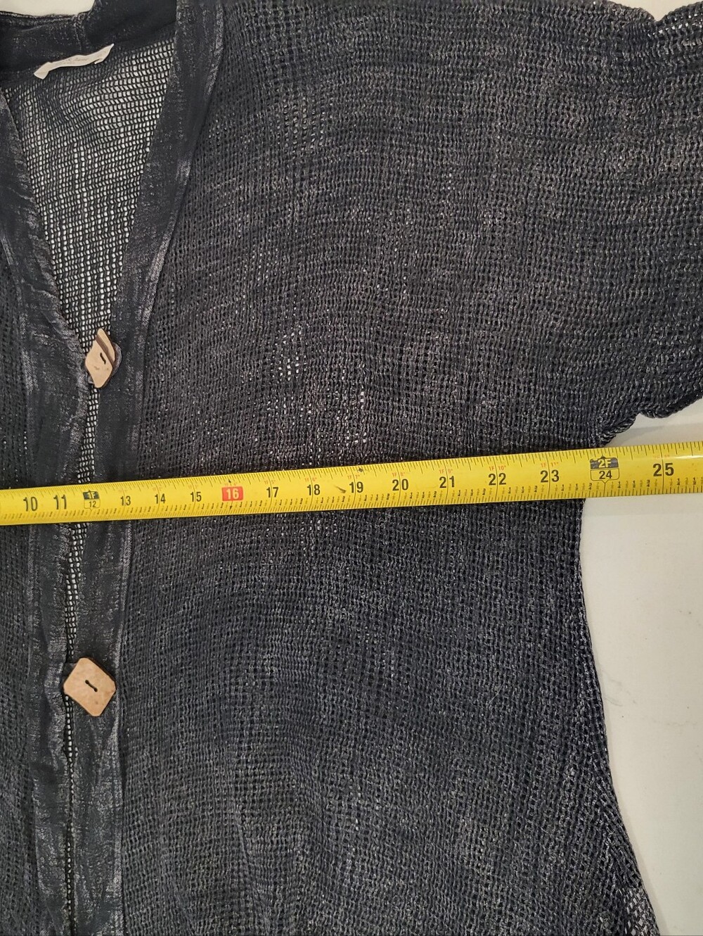 Jess & Jane Mineral Wash Charcoal Cotton Mesh Button Front Lagenlook Cardigan - Picture 6 of 8